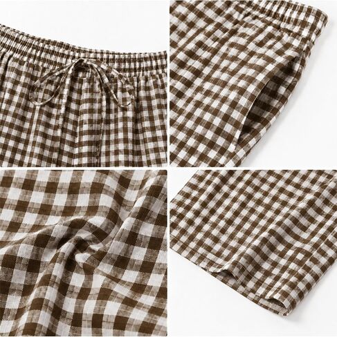 Palazzo Pants for Women, Wide Leg Casual Trousers with Elastic Waist Drawstring, Gingham Plaid Pants in Kuwait
