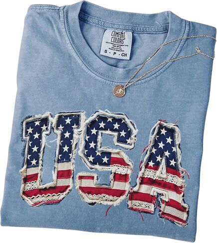 USA Shirt, Patriotic 4th of July Shirt, Retro American Flag Tee, Faux Patchwork USA Graphic Tee, Independence Day Shirt in Kuwait