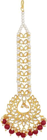 Aheli Gold Plated Indian Traditional Kundan Pearl Maang Tikka Gift for Women in Kuwait