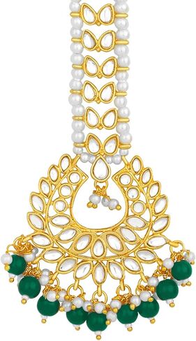 Aheli Gold Plated Indian Traditional Kundan Pearl Maang Tikka Gift for Women in Kuwait