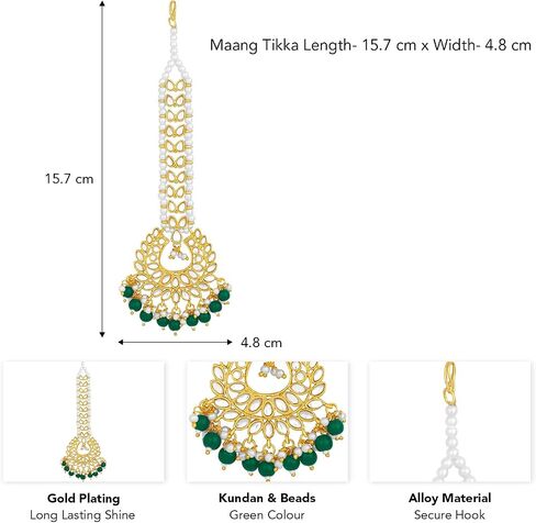 Aheli Gold Plated Indian Traditional Kundan Pearl Maang Tikka Gift for Women in Kuwait