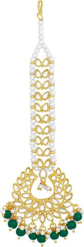 Aheli Gold Plated Indian Traditional Kundan Pearl Maang Tikka Gift for Women in Kuwait