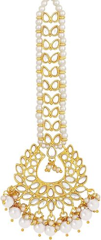 Aheli Gold Plated Indian Traditional Kundan Pearl Maang Tikka Gift for Women in Kuwait