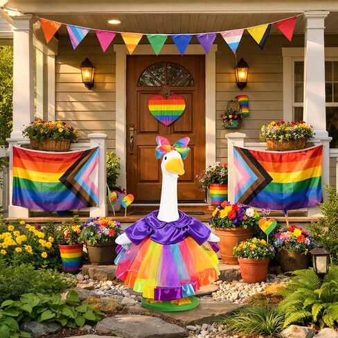 Pride Month Goose Outfit Set Rainbow Tutu Dress with Bow Headband for 23 Inch Porch Goose for Outdoor Lawn Yard Garden Happy Pride Yard Decor in Saudi Arabia