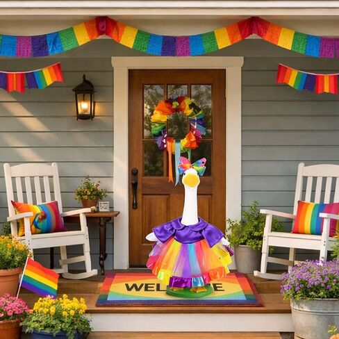 Pride Month Goose Outfit Set Rainbow Tutu Dress with Bow Headband for 23 Inch Porch Goose for Outdoor Lawn Yard Garden Happy Pride Yard Decor in Saudi Arabia