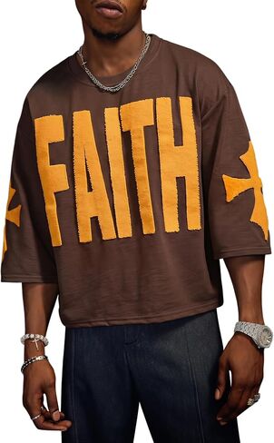 Verdusa Men's Oversized Graphic Tees 3/4 Sleeve T Shirts Goth Letter Patched Tops Hip Hop Outfits Streetwear in Kuwait