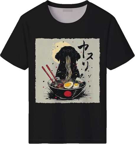 Men's Funny Dog Ramen Graphic T-Shirts Japanese Kawaii Anime Dog T-Shirt Casual Summer Tees in Saudi Arabia