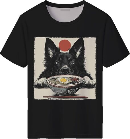 تي شيرت رجالي مضحك على شكل كلب رامين برسوم جرافيك ياباني Kawaii Anime Dog تي شيرت صيفي كاجوال تي شيرت in Kuwait
