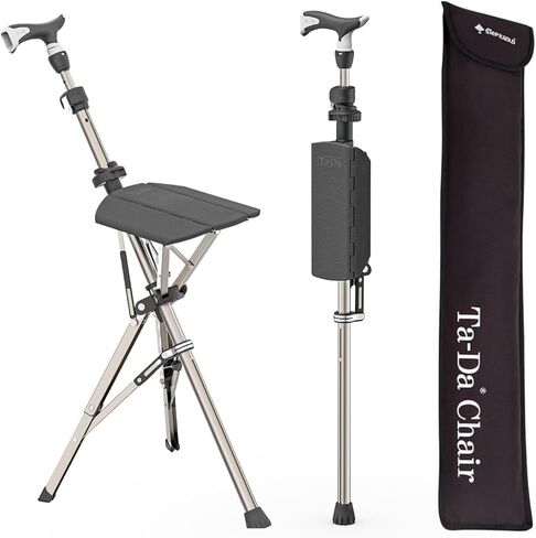 Ta-Da Chair Series 1 Pro, Portable Trekking Hiking Pole, Folding Walking Stick with Seat, Walking Cane with Chair, Foldable Chair, Lightweight Aluminum, Easy Carry and Storage, Anti-Slip in Kuwait