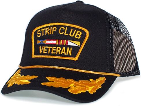 Strip Club Veteran - Funny Trucker Hat Adult One-Size Snap Closure Black in Saudi Arabia