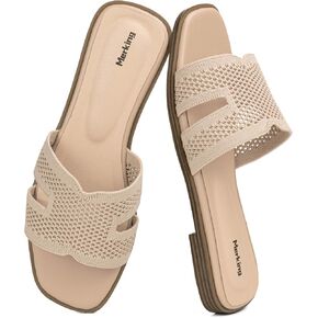 Merking Women's Knit Mesh Slip On Slide Sandals Fashion Open Square Toe Shoes Comfort Casual Slippers Walking in Saudi Arabia