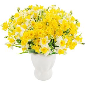 12 Pack Artificial Daffodils Fake Silk Narcissus Flowers UV Resistant Indoor Outdoor Home Decor Realistic Yellow White Bouquet for Wedding Centerpiece in Saudi Arabia