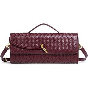Woven Clutch Purses for Women, Vegan Leather Shoulder Crossbody Evening Bag Satchel Handbag for Formal, Wedding, Party (Burgundy) in Saudi Arabia