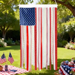 4th of July Decorations, 4 x 2.4 Ft Memorial Day American Flag Banner, Vintage Independence Day Rag Flag Accessories for 250th Anniversary Decor Home Outdoor Porch Yard Party Supplies in Saudi Arabia