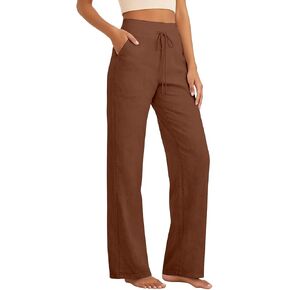 Womens Linen Pants Petite 2026 Summer Causal Solid High Waist Lightweight Straight Leg Lounge Trousers in Saudi Arabia