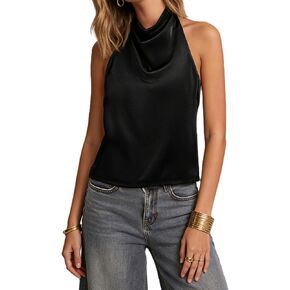 Women Satin Tank Tops Halter High Neck Open Back Cute Evening Summer Elegant Going Out Camisole Tops in Saudi Arabia