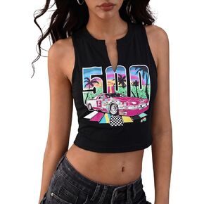 Car Crop Tank Tops for Women Notched V Neck Sleeveless Summer Crop Tops Retro Racing Streetwear in Saudi Arabia