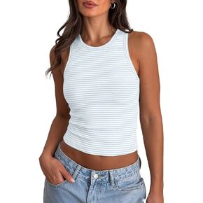 BAIGRAM Women Cute Y2K Striped Colorblock Crop Tank Sleeveless Slim Fit Round Neck Vest Summer Girls Clothes Going Out Tops in Saudi Arabia