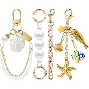 JATEBI 5 Pcs Bag Extender Chain Set Pearl Purse Chain with Ocean Charms Gold Plated Handbag Strap Extender DIY Bag Accessories for Tote Bag Summer Beach Bag Decoration in Saudi Arabia