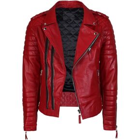 Men Leather Style Genuine Soft Lambskin Bomber Biker Jacket Red in Saudi Arabia