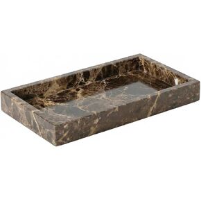 Natural Marble Tray Heavyweight Stone Vanity Tray for Bathroom Countertop, Coffee Table & Dresser - Handcrafted Rectangular Organizer (Coffee, 9.84" x 4.72" x 1.18") in Saudi Arabia