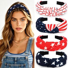Ondder 4th of July Patriotic Knotted Headbands for Women, 4 Pack American Flag Star Striped Hair Bands Red White Blue USA Independence Day Memorial Day Holiday Hair Accessories Gifts in Saudi Arabia