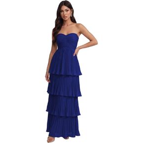 Tiered Pleated Bridesmaid Dresses for Women Strapless Long Chiffon Formal Evening Gowns 2026 with Ruffles in Kuwait