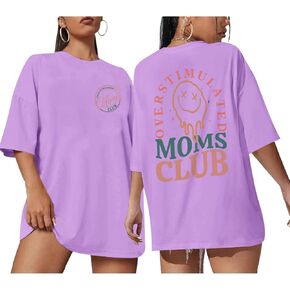 BeWithYou Overstimulated Moms Club Shirt for Women Funny Oversized Mom Shirts Antisocial Aesthetic Trendy Graphic Tee Tops in Saudi Arabia