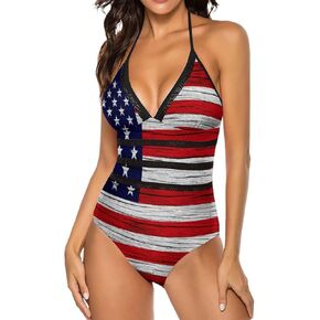 American Flag Women's One Piece Swimsuit Women Bikini High Waisted Monokini Tummy Control V Neck Bathing Suit in Saudi Arabia