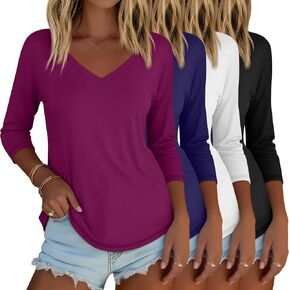 4 Pack Women's 3/4 Length Sleeve T Shirts V Neck Tops Casual Basic Summer Tunic Blouses Loose Fit 2026 Trendy Tees in Saudi Arabia