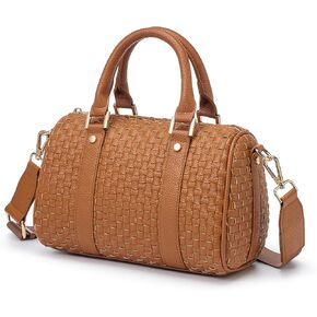 Checkered Woven Crossbody Bags For Women, Vegan leather Top Handbag Barrel Satchel, Travel Sling Purse with Adjustable Strap in Saudi Arabia