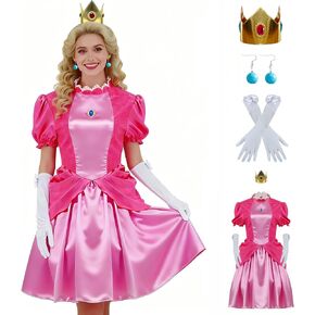 Poboola Princess Costume Dress for Women,Cosplay for Halloween Birthday Theme Party,4PCS Dress with Crown Earrings Gloves in Saudi Arabia