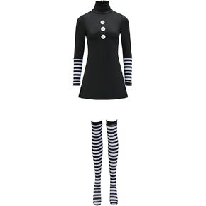 iSHOWcos Women Black Dress with Stockings Halloween Outfit Uniform in Saudi Arabia
