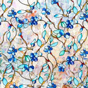 Rainbow Window Privacy Film, Heat & UV Blocking Stained Glass Static Cling with Blue Vine Floral Pattern for Home, Bathroom Window or Door (Installation Tools, 17.5"×78.7") in Saudi Arabia