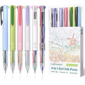 Four Candies 6 PCS Multicolor Pen, 0.5mm Colored Pens, 4-in-1 Multicolor Ink Pens, 18 Colors Retractable Ink Pens for Office, School Supplies in Saudi Arabia
