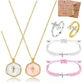 Small Cross Necklace for Women Dainty 14K Gold Cross Pendant Necklaces Christian Friendship Bracelet Faith Rings Cute Easter Baptism Religious Jewelry Mother’s Day Gifts with Card in Saudi Arabia