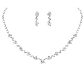 Sparkly Rhinestone Wedding Jewelry Set for Women,Dainty Statement Flower Crystal Earrings Necklace Striking Bride Prom Anniversary Jewelry Gifts in Saudi Arabia