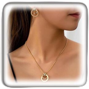 Gold Knot Jewelry Set for Women,Trendy Interlocking Pendant Necklace Cute Circle Dangle Earrings,Valentine's Day Love Gifts Dresses Accessory in Saudi Arabia