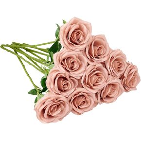 Artificial Rose 10pcs Open Flower Bouquet Faux Rose Stems for Wedding Arrangement, Bridal Bouquet, Centerpiece, Fake Faux Silk Flowers (Burnt Orange) in Saudi Arabia