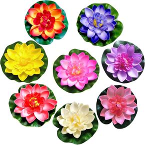 8 Pcs Artificial Floating Foam Lotus Flower with Water Lily Pad, Floating Artificial Lotus Flowers Decor Floating Pond Decor Home Decoration in Saudi Arabia
