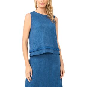 Faux Denim Crepe Sleeveless Crew Neck TOP in Saudi Arabia