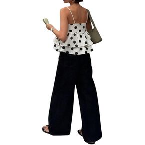 Floerns Women's Polka Dots Babydoll Camisole Tops Sleeveless Layered Ruffle Going Out Tops in Kuwait
