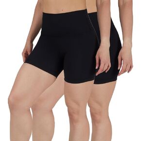Yogalicious Womens High Waisted Biker Shorts Squat Proof Workout Yoga Short 5", 7" 2 Pack - Black/Black 5" Elastic Free - XS in Kuwait