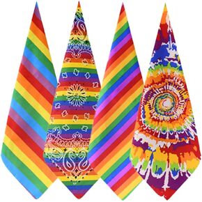 4 Pcs Rainbow Bandana Pride Day Rainbow Headband LGBTQ Gay Bandana Colorful Dye Quare Scarf Hippi Head Wraps for Women Men Pride Month Party Parade Costume Accessories Decor in Saudi Arabia