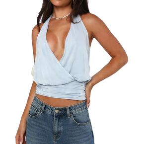 Women’s Sexy Halter Top Y2k Backless Wrap Front V Neck Tank Summer Going Out Tops in Saudi Arabia