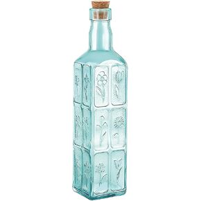 1PC Vintage Vase with Corks, Embossed Colorful Glass Bottles, Decorative Colored Garden Glass Vase, Large Size Wine Bottle for Centerpiece Garden Decor, Bottle Tree, 16 OZ (1, Blue) in Saudi Arabia