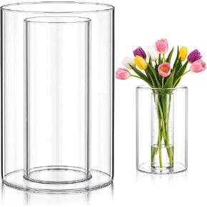 Vase in Vase Stackable Glass Cylinder Vases 7.8 Inch Tall for Vases Filler Wedding Decoration Clear Centerpieces for DIY Floral Arrangements Seasonal Home Indoor Table Decor(4.7" & 2.7") in Saudi Arabia