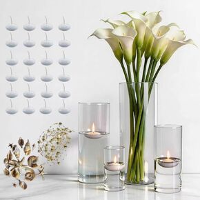 Sandraheer 16 Pack Glass Cylinder Vases, 24 Floating Candles, 4/6/8/10in Hurricane Holders, +3M Golden Bead String, Sea Life Ornaments for Table Centerpiece in Saudi Arabia