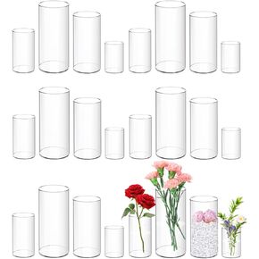 48 Pack Plastic Cylinder Vases for Centerpiece, 4 6 8 10 Inch Tall Acrylic Cylinder Vase Bulk Set Hurricane Candle Holder Glass Like Large Round Clear Plastic Flowers Vases for Wedding Home Office in Saudi Arabia