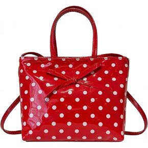 Cute Polka Dot PU Tote Bag for Women, Bow Crossbody Purse, Small Fashion Handbag, Red & White in Saudi Arabia